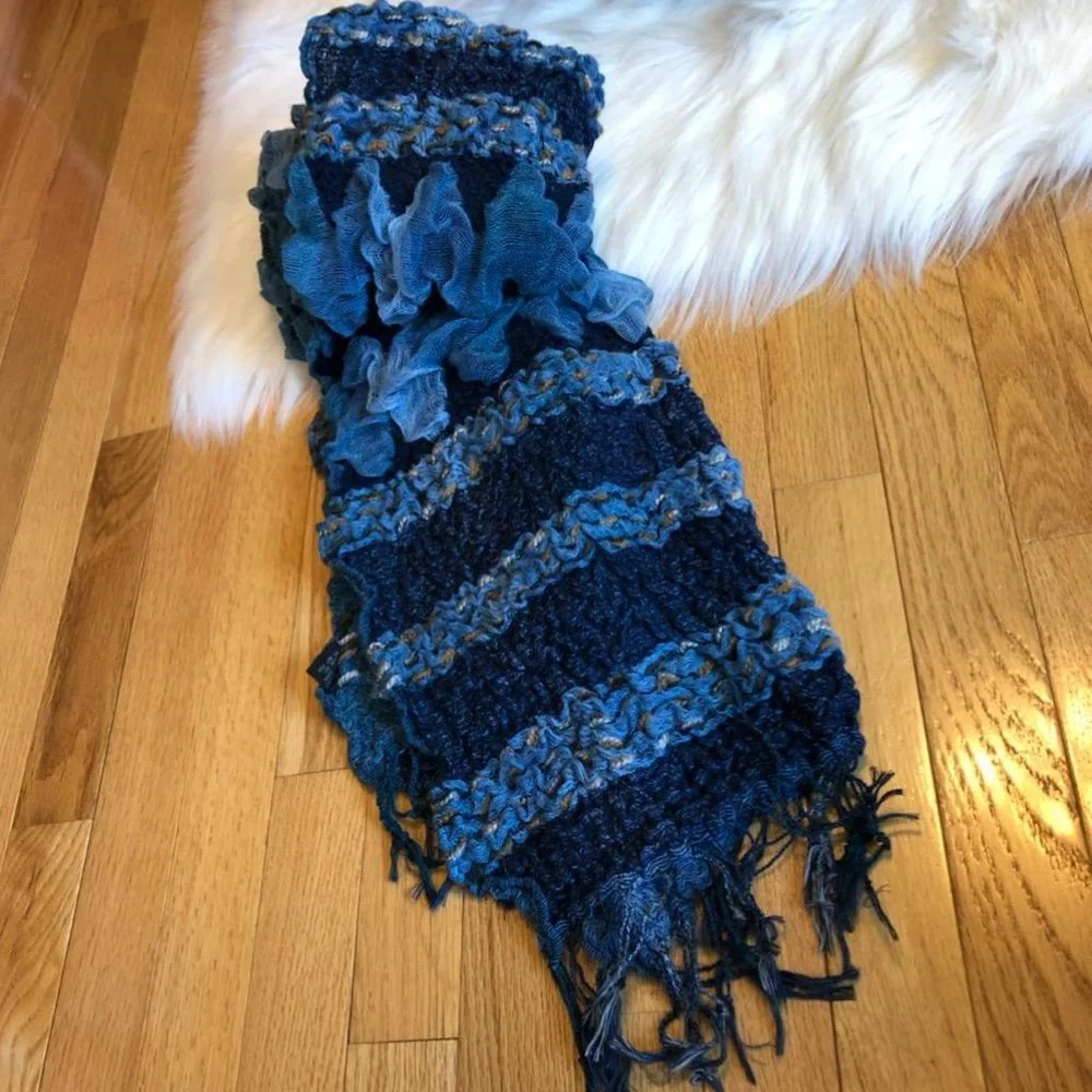 Multi-Shade Blue Scrunched Scarf